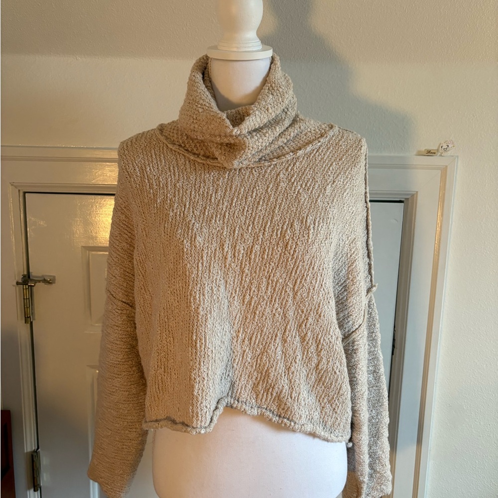 We The Free Beige Cowl Neck Sweater